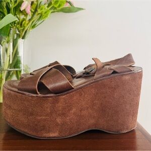 Kork-Ease Brown Suede Platform Wedge Sandals